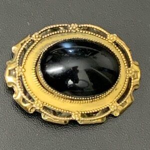Signed Original By Robert Oval Victorian Black Glass Cabochon Brooch / Pendant